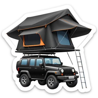 black car with roof tent sticker