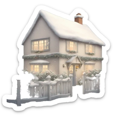 Shabby chic style English Christmas cottage with snow sticker