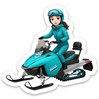 Can you create an emoji of a brunette girl on a teal polaris khaos 850 155 snowmobile with the skis up sticker