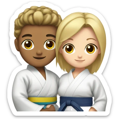 Brunette boy with blonde girl in kimono judo sticker