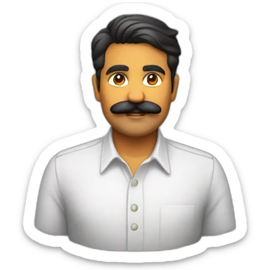 Jayendrasinh Solanki as Developer in white shirt with sleeve up and mustach sticker