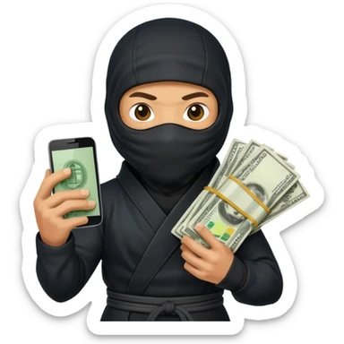 Ninja holding phone and money sticker