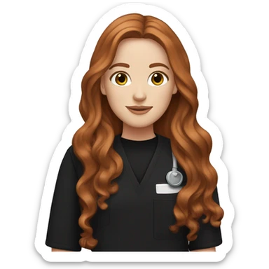 white girl. long wavy auburn hair. Black Scrubs.  sticker