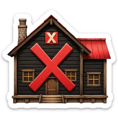 an inn with a big red  X on it sticker