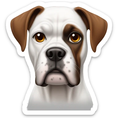 White boxer dog with one brown ear  sticker