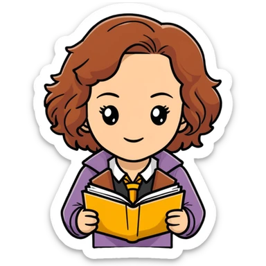 Cute Hermione Granger with books and time-turner necklace sticker
