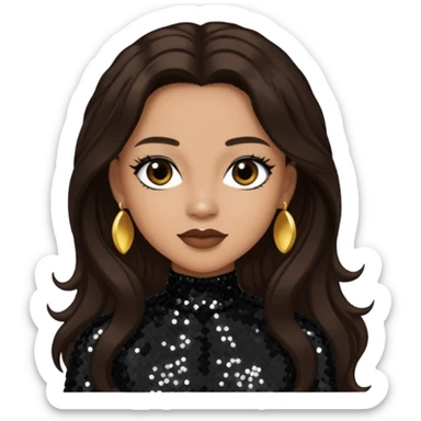 Vesta Williams, R&B Singer with long dark brown hair, black sequin outfit sticker