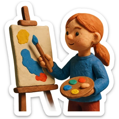 girl artist painting on a canvas sticker