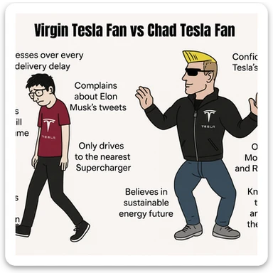 make virgin vs chad meme on tesla fan in above style  sticker