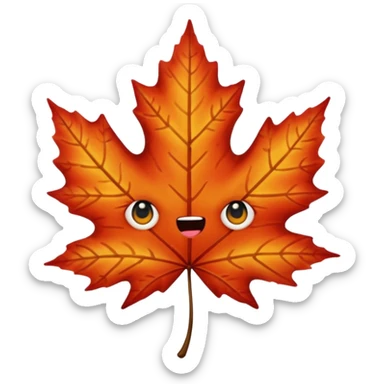 emoji, feuille d'érable couleur vermeille, deux yeux ronds noirs brillants sticker