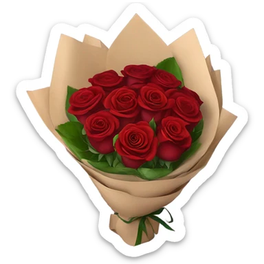 Bouquet of red roses in a burgundy package sticker