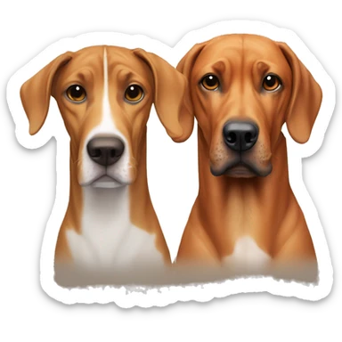white male with long rainbow colored hair alongside a brown rhodesian ridgeback sticker