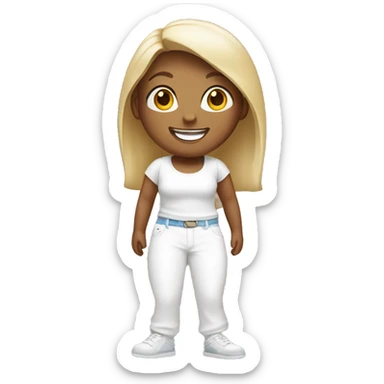 smiling girl in a white top and white pants  sticker