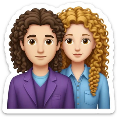 una pareja de lesbianas, una masculina con pelo largo liso y otra femenina con el pelo rizado sticker