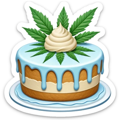 frozen ice cream cake dessert with cannabis leaf sticker
