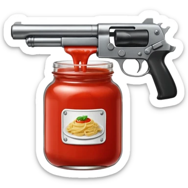 Jar of pasta sauce and a gun  sticker