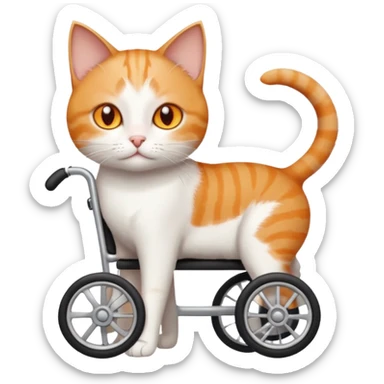 full body small short hair ginger and white cat with orange eyes walking in a wheelchair for cats sticker