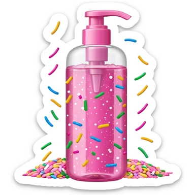 Pink shower gel light pink bottle with sprinkles and confeti on the bottle with a flip cap sticker