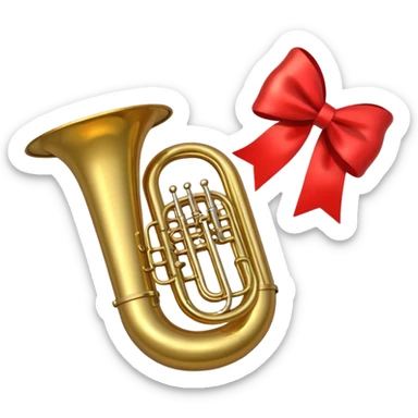 tuba with a small red bow sticker
