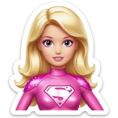Blonde superhero Barbie with pink sparkly outfit  sticker