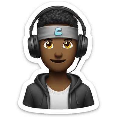 Gamer emoji with headphones on and a keyboard and mouse pad sticker