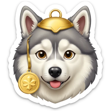 Husky dog with a gold medal sticker