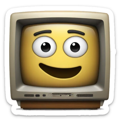 A tv with a face sticker