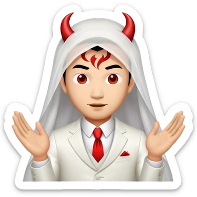 an asian male bride with the face of devil in wedding dress sticker