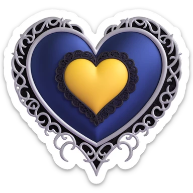 gothic heart, midnight blue silk, silver crescent moon, black lace trim, moody and rich sticker