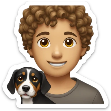Russian Boy with curly Hair with dog Entlebucher zennenhund sticker