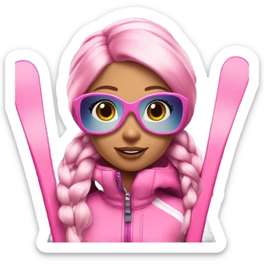Pink haired barbie on skis sticker