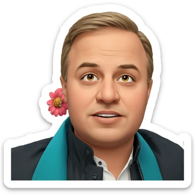 whimsical boy with flower sticker