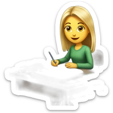 White Smart girl doing Homework on a desk sticker