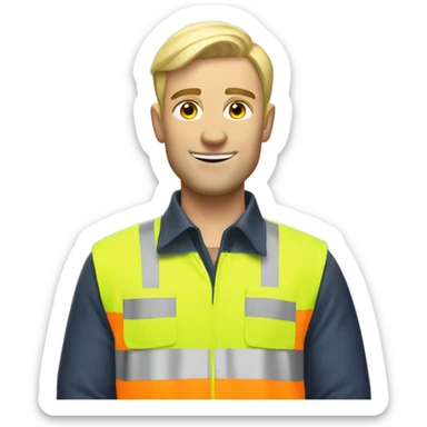 Tall blonde man short hair no moustache wearing hi vis  sticker