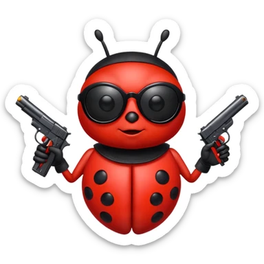 an evil ladybug with dark sunglasses and a pistol sticker