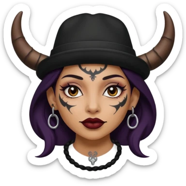 Woman with small horns — black hat, face tattoos sticker
