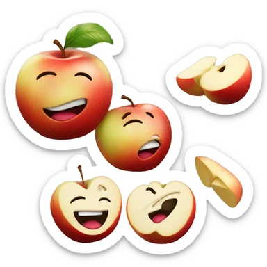 Pomme avec un sourire qui fume et fait signe de allo de la main. Un vers sort de la pomme sticker