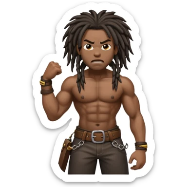 a angry black man with dreads too the side slanging back and forth a belt sticker