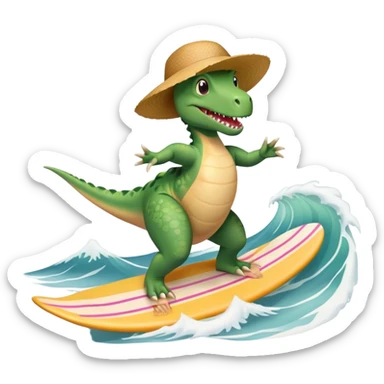 Dinosaur with ballerina dress wearing a het surfing on waves sticker