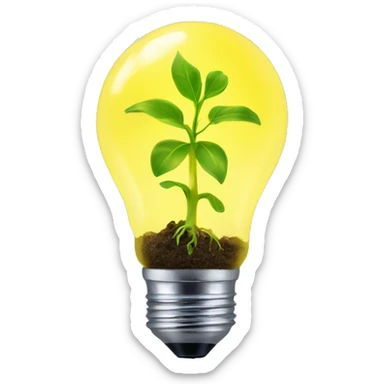 a plant sprout inside a yellow glowing idea lightbulb sticker