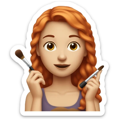 "A fair-skinned, red-haired girl doing makeup on her friend." sticker
