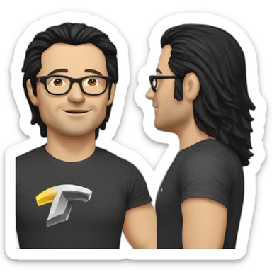 middle-age-lean-white-man-with-black-hair-&-glasses-wearing-tesla-t-shirt, side view sticker