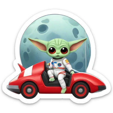 zombie michael jackson in thriller as baby yoda unicorn driving a red ferrary in an astronaut suit with peace flag on the moon sticker