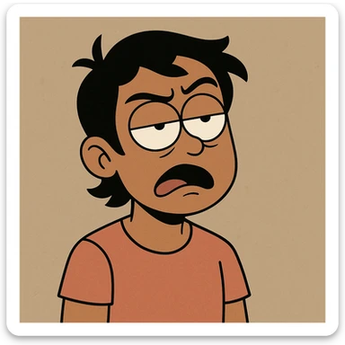 tan skinned person, black hair, exaggerated eye roll, minimal background sticker