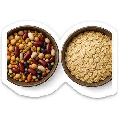 BOWL DI LEGUMI INSIEME A BOWL DI FIOCCHI DI AVENA POGGIATE,  iperrealistico 4k sticker