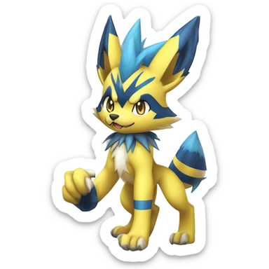 Anthro Edgy Cool Zeraora-Lucario-Werewolf-Jolteon-Pokémon-Fakémon with shiny blue stripes Full Body Detailed High Quality  sticker
