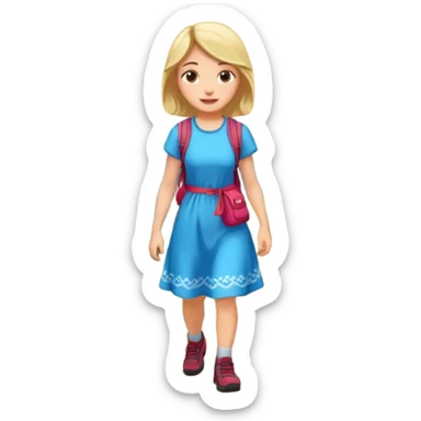 girl hiking in a dress, outdoors, cheerful sticker