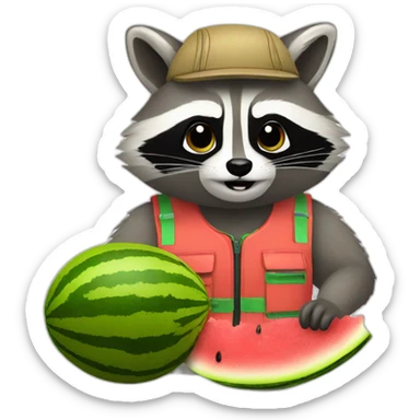 raccoon driver with a watermelon sticker