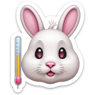 rabbit with droopy ears and a thermometer in its mouth, apple style emoji sticker