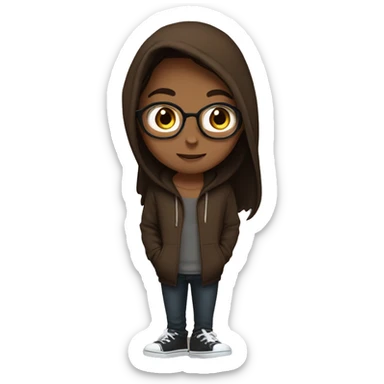 a girl with white skin, with long straight brown hair, in a brown hoodie, with a nose ring, a guy with glasses, with brown hair, with stubble, in a black hoodie, lovers sticker